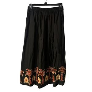 Bali Batik Women's Tropical Midi Skirt One Size Fits Most Black Vacation Boho